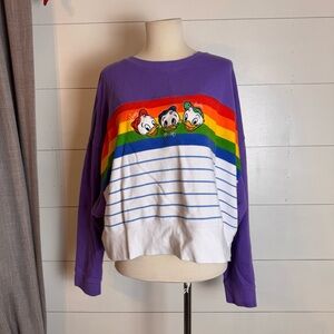 Disney Parks Huey Dewey Louie Sweatshirt Large Rainbow Ducktales Oversized